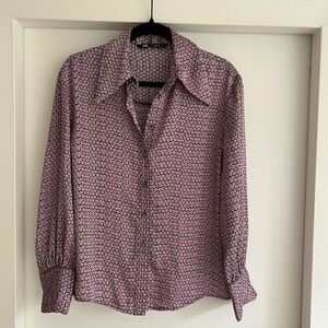 Zara floral pattern button down long sleeve collared blouse
